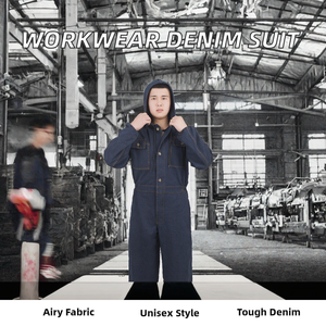 Combinaison de travail en denim et coton respirante à manches longues, uniforme utilitaire, vêtements de protection industrielle, tenue de travail d'usine - Product Image 2