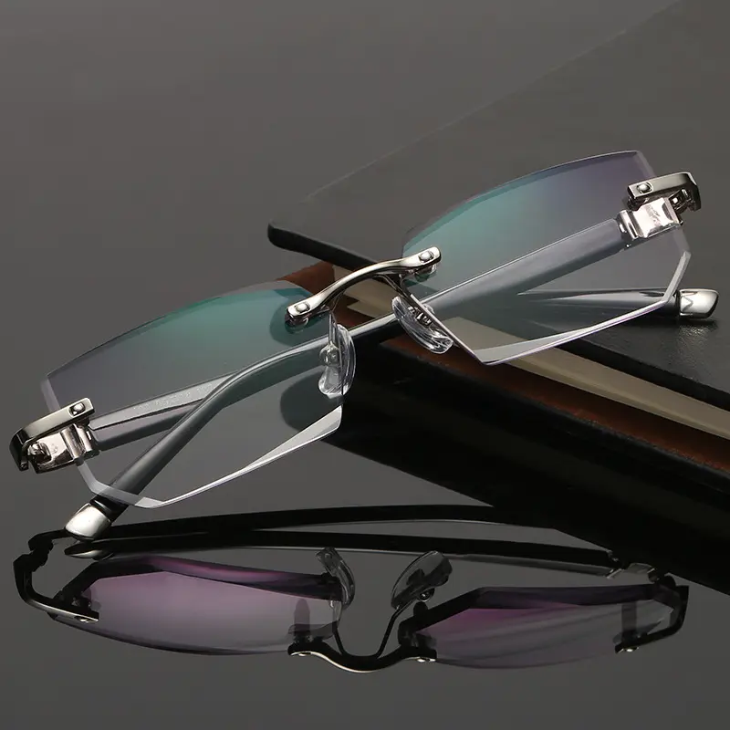 2024 новые винтажные очки для чтения с алмазной огранкой, металлические очки без оправы, с защитой от синего света, очки для чтения для мужчин