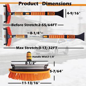 Cepillo para Nieve Extensible con Cuerpo de Aluminio Ligero, Empuñadura Ergonómica, Escobilla Ancha y Raspador de Hielo Desmontable para Automóvil, Negro+Naranja - Product Image 2