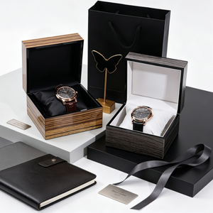 Caja de Reloj de Madera de Lujo con Interior de Cuero Suave, Estuche de Regalo para un Solo Reloj de Pulsera con Bolso Negro para Regalo Corporativo, Impresión Personalizada - Product Image 4
