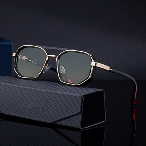 Gafas de sol KAJILA estilo punk, diseño personalizado con logotipo, montura rectangular de <span class=keywords><strong>doble</strong></span> viga con bisagras de resorte, protección UV400, para hombre. - Product Image 1