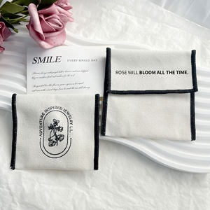 Tamaño personalizado blanco Calico algodón polvo cordón bolsa pequeño gran logotipo impreso joyería muselina bolsas reciclables pulseras en blanco - Product Image 3