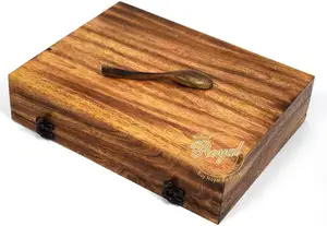 Caixa de tempero de madeira multiuso, caixa para cozinha com colher