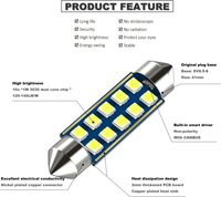 Ampoule LED Super Lumineuse Blanche 6000K 41MM 42MM pour Éclairage Intérieur de Voiture 211-2 569 578, Éclairage de Plaque d'Immatriculation, Puce 10SMD, Sans Erreur Canbus