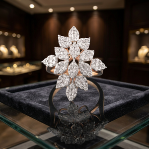 Rose <b>Gold</b> Diamond Flower <b>Cocktail</b> <b>Ring</b> Women's Luxury Engagement <b>Ring</b> - Product Image 3