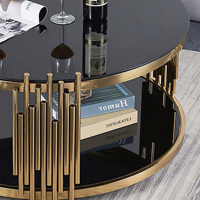 Table basse ronde de luxe à deux niveaux avec poteaux verticaux, table d'appoint moderne pour salon, table à thé pour villa, espace intérieur et maison