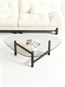 AGS-05-CJ Modern Minimalist Triangle <b>Coffee</b> <b>Table</b> with Tempered Glass Top and Metal Frame for <b>Small</b> Space Living Room Furniture - Product Image 6