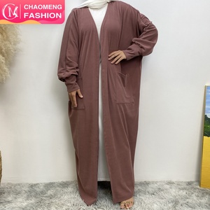 1997# New Arrival Women Winter Solid Color Long Coat Cotton batwing Sleeve Open <b>Abaya</b> Cardigan With Front Big Pocket 6 Colors - Product Image 3