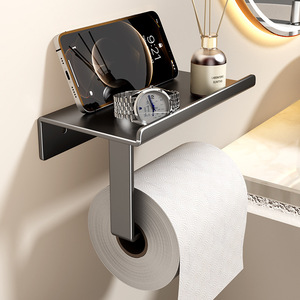 Porte-papier toilette mural en bois moderne, rectangulaire, sans perçage, étagère multifonctionnelle pour mouchoirs, finition blanc crème - Product Image 3