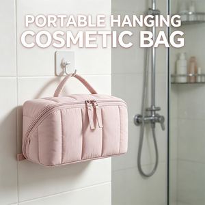 Bolsa de Maquillaje Portátil con Cierre de Nylon Ecológico, Gran Capacidad, para Viaje, Almacenamiento de Artículos de Aseo, Color Sólido, Diseño Antibacterial e Impermeable - Product Image 3