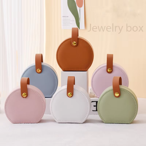 Customized Luxe Discreet Half Round Leather Jewelry Cases <b>Mini</b> Portable Handle Design Travel Jewelry Organizer - Product Image 1