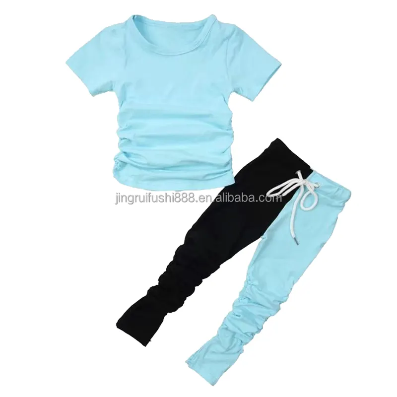 Kids 0-16 Years Casual Clothes Sets Solid Cotton Baby Stacked Outfits Mix Color Joggers Tops Sets Mommy and Me Outfits