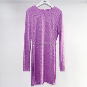 V153 moda Rhinestone süslenmiş Mini gece kulübü elbise kadınlar tam taklidi seksi kristal Mini Bodycon bayanlar elbise