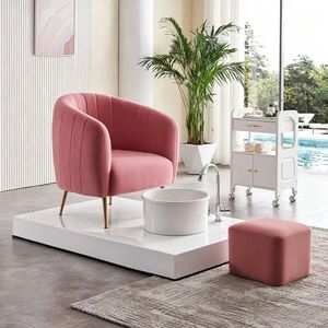 Fauteuil de pédicure rose réglable, chaise de manucure avec baignoire, siège rond pour salon de beauté et spa avec repose-pieds - Product Image 2