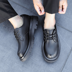 Chaussures décontractées de haute qualité de style britannique à bout rond en cuir véritable noir à semelle épaisse - Product Image 6