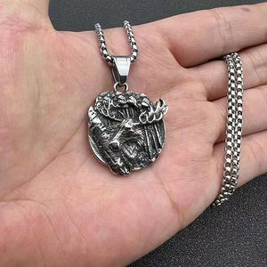 Collier Pendentif Tête d'Élan Viking en Acier Titane pour Homme, Design Animal Vintage, Style Punk Urbain, Charme Nordique Odin, Chaîne de 3mm - Product Image 4