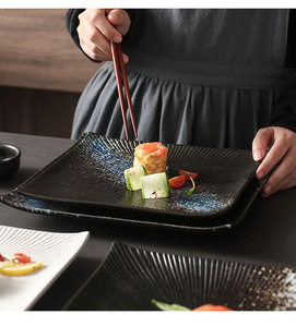 Nouveau style japonais moderne blanc noir pierre Grain <span class=keywords><strong>assiette</strong></span> en marbre <span class=keywords><strong>assiette</strong></span> à sushi en céramique vaisselle <span class=keywords><strong>assiette</strong></span> <span class=keywords><strong>carrée</strong></span> pour salade de steak - Product Image 6