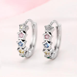 Pendientes de Aro con Estrella Blanca Champán, Plateados en Plata, con Cristales de Estrás y Engaste de Bisel, Joyería de Moda para Mujer, Regalo - Product Image 1