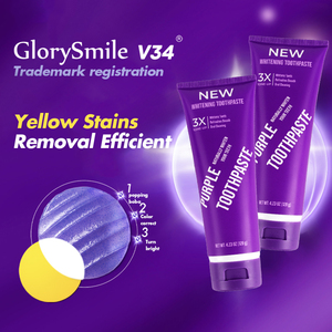 OEM Purple Pasta de dientes 60g <span class=keywords><strong>Glorysmile</strong></span> <span class=keywords><strong>V34</strong></span> Blanqueamiento de dientes Pasta de dientes Tamaño de viaje Color correcto Tubo de pasta de dientes - Product Image 1