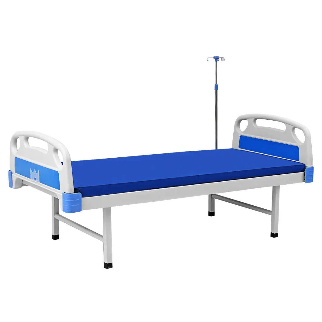 Full Coated Flat Design Cheap Metal Steel Pipe Hospital Clinic Nursing Home Bed with Mattresses