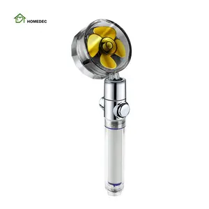 high quality Water Saving showerhead 360 Degree Rotating propeller spinning shower head with fan