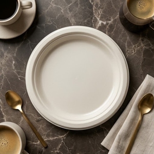 Assiette jetable ronde en bagasse de 12 pouces, vaisselle biodégradable en pulpe de canne à sucre, plateaux alimentaires compostables - Product Image 5