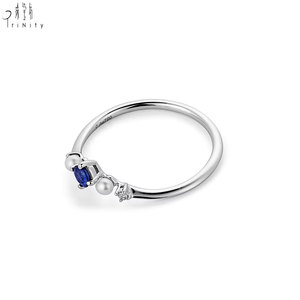 Hong Kong Supplier Fine Jewelry Wholesale 18K White Gold Natural Sapphire Diamond Freshwater Pearl Ring For Women Daily Wear - Product Image 2