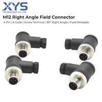 Connecteur M12 à 4 broches coudé à 90° pour câblage sur site, borne à vis pour capteurs