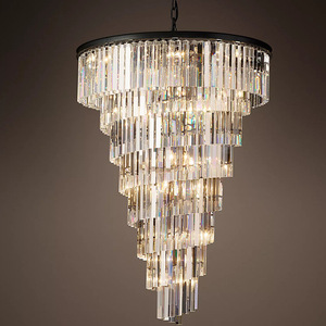 Moderne luxe K9 amber kristallen verlichting villa hotel plafond woonkamer trap conische kristallen kroonluchter - Product Image 1