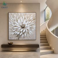 Peinture murale encadrée surdimensionnée, de qualité supérieure, neuve, originale, vente en gros, motif floral blanc, texture épaisse, peinte à la main