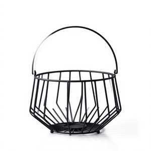 Custom Black Metal <b>Wire</b> Fruit <b>Storage</b> <b>Basket</b> with Handle Decorative Bread Holder Modern Kitchen Stand - Product Image 1