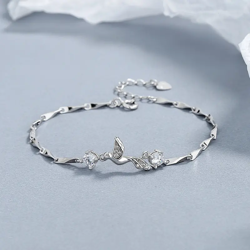 Carline argent sterling 925 bleu gomme et oiseau bracelet femmes zircon mignon graines chaîne bracelet réglable bijoux en argent fin