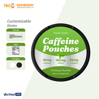Emballage personnalisé Sachets énergétiques à la caféine et L-théanine Saveurs menthe et fruits Dosage en poudre Complément alimentaire pour adultes Modèle Caféine