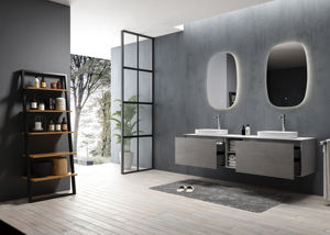 Mueble de Baño Moderno con Espejo LED Flotante de Pared, Lavabo Doble de Cerámica, Múltiples Cajones y Encimera de MFC - Product Image 2