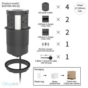 Prise escamotable avec chargeur USB Type C et chargeur sans fil - Product Image 3