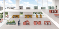 Poste de travail acoustique modulaire pour 3 personnes, cloison insonorisante en tissu, cabine de concentration, bureau en open space