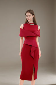 فستان سهرة أنيق متوسط الطول مكشوف الأكتاف بكشكشة، فستان رسمي مثير للحفلات مناسب لحفلات الكوكتيل والزفاف وحفلات التخرج ولأم العروس بمقاسات كبيرة - Product Image 3