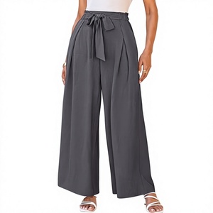 Pantalones Palazzo de Cintura Alta con Lazo para Mujer, Pierna Ancha, Corte Holgado, Elegantes, Casuales, para Oficina, Largos, Cómodos y a la Moda - Product Image 3