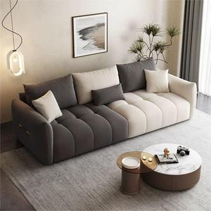 Sofá Recto de Tres Plazas de Diseño Italiano en Cuero Estilo Crema con Tela Escarchada para Sala de Estar Pequeña - Product Image 5