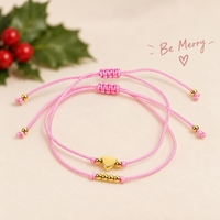 Gelang Pesona Hati Go2boho Benang Poliester Kepang Merah Muda dengan Manik-Manik Paduan Seng Berlapis Emas Perhiasan Hadiah Lucu