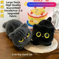 En gros, Peluche chat noir et gris couché sur le ventre, douce et câline, en forme d'oreiller, unisexe, rembourrage en coton PP, anti-stress, pour anniversaire