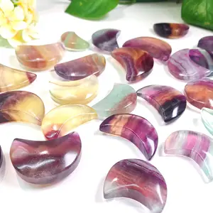 Wholesale natural crystal stone natural rainbow fluorite moon crystal carving for decor