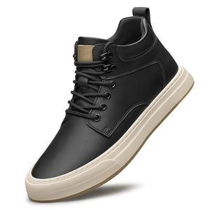 Autumn Trendy Cowhide Leather Mid-Top Men's Sneakers 8cm Breathable Height-Increasing <b>Shoes</b> British Style Casual Sports Sneakers - Product Image 2