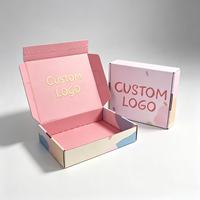 Boîtes en carton ondulé pliables personnalisées avec logo imprimé, boîtes d'emballage en carton rose, boîtes d'expédition avec bandes de déchirement