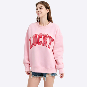 <span class=keywords><strong>Sweat</strong></span>-shirt surdimensionné à col rond pour <span class=keywords><strong>femme</strong></span>, à manches longues, avec logo personnalisé, motif à carreaux et pois, broderie de lettres, vente en gros - Product Image 4
