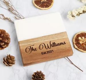 Offre Spéciale cadeaux de mariage personnalisés sous-verre en pierre marbre Acacia sous-verre en bois pour boissons porte-gobelets sous-verre en marbre - Product Image 4