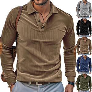 Polo de Manga Larga de Pana para Hombre, Color Verde Militar, Diseño con Parches, Estilo Casual para Uso Diario - Product Image 3