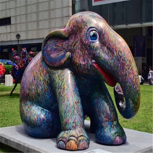Grande statue d'animal décorative extérieure en fibre de verre Statue d'éléphant coloré - Product Image 5