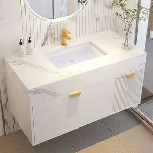 แผงประตูขึ้นรูปสีขาวดีไซน์ทันสมัยตู้โต๊ะเครื่องแป้งในห้องน้ำพร้อมอ่างล้างหน้าและกระจก - Product Image 6