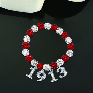 Modisch niedlich griechisch DST Gründungsjahr inspiriert 1913 Zahlenanhänger Herstellung Schwesternschaft Delta rot und weiß Perlenarmband